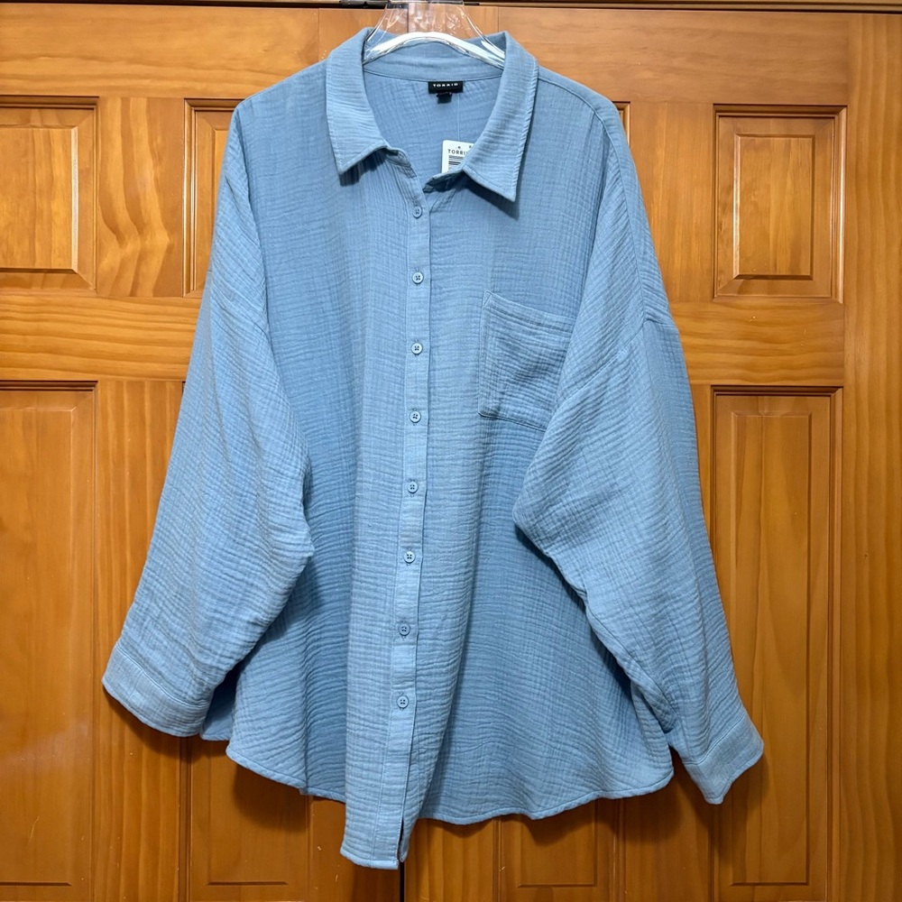 torrid Light Blue Gauze Button-Up Shirt
